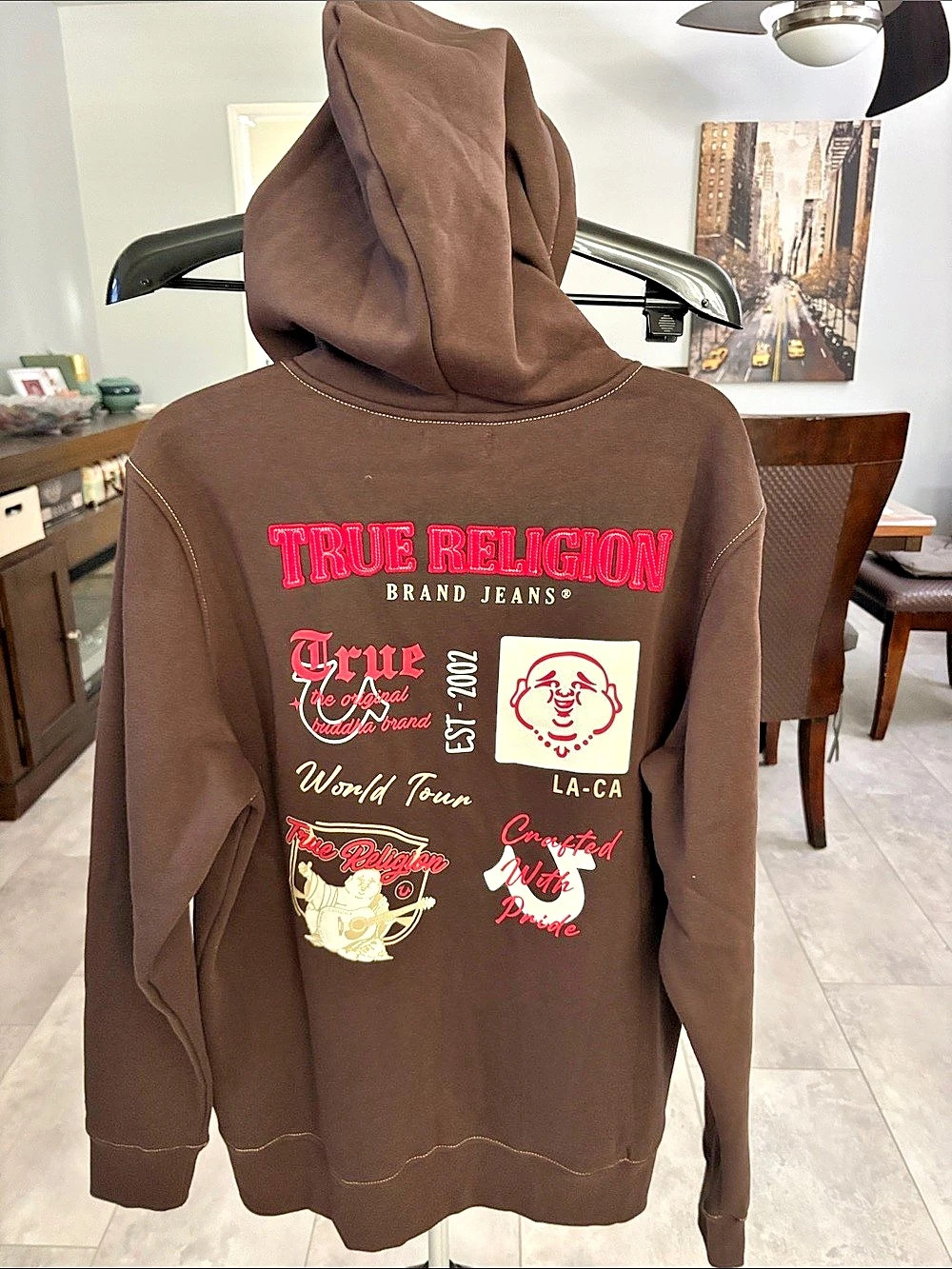 True Religion Applique Multi Zip Hoodie Brown & Red XL - Picture 5 of 12